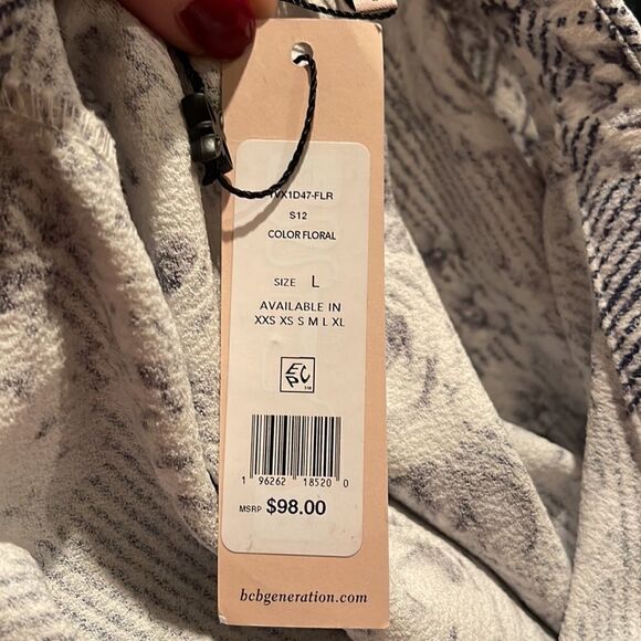 BCBGeneration Blue White Floral Stripe Short Sleeve Collar Button Down Romper L - Picture 8 of 10